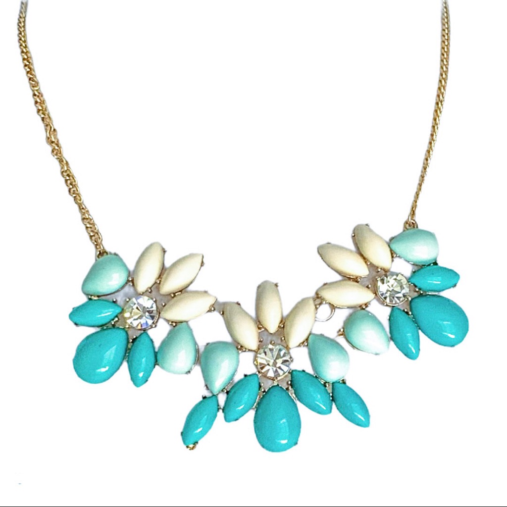 The Limited Gold Chain Teal White Floral Station Necklace Nwt
